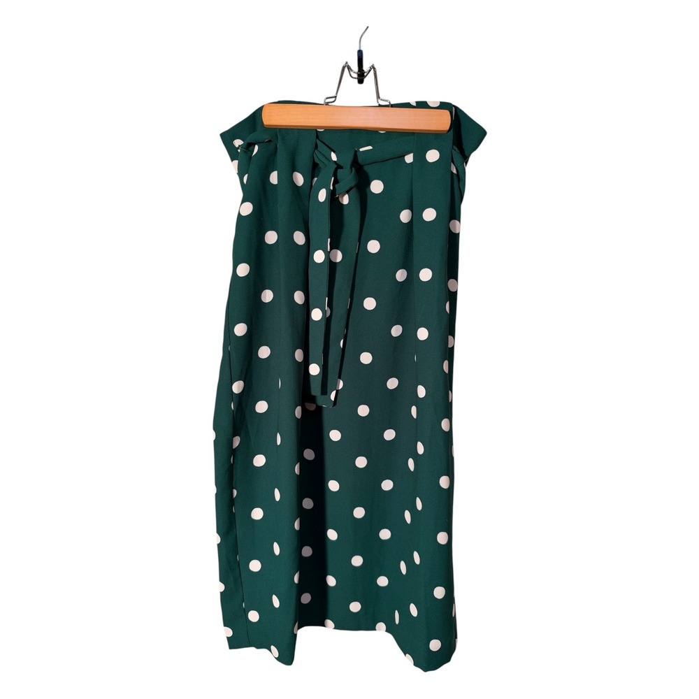 Ann Taylor Womens Size 8 Petite Midi Skirt Green White Polka Dots Lined Zip Back